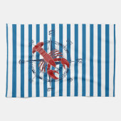 Compass en Lobster Blue en White Stripe Towel Theedoek (Horizontaal)