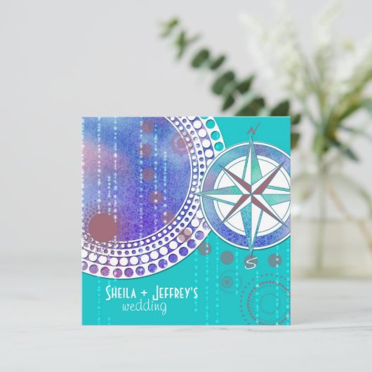 Compass & Geometric Shapes Aqua Wedding Kaart (Staand voorkant)