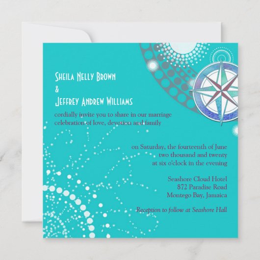 Compass & Geometric Shapes Aqua Wedding Kaart (Achterkant)