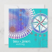 Compass & Geometric Shapes Aqua Wedding Kaart (Voorkant)