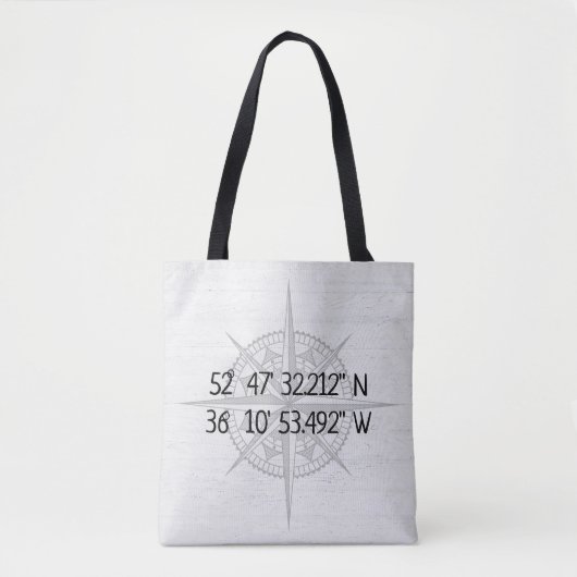 Compass GPS Home Coordinates On Wood Tote Bag (Voorkant)
