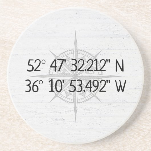 Compass GPS Home Coordinates On Wood Zandsteen Onderzetter (Voorkant)