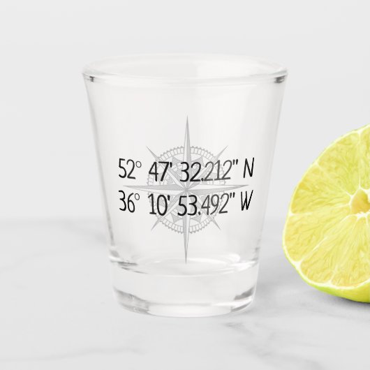 Compass GPS Home Coordinates Shot Glas (Voorkant)
