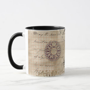 Compass Hand Geschreven Letter-Antiek papier Mok