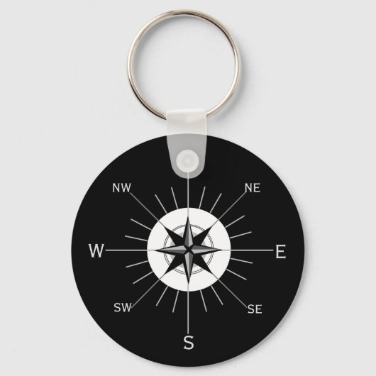 Compass in Black White en Grey Sleutelhanger (Voorkant)