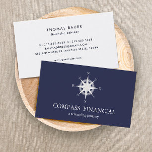 Compass Navy Blue Nautical Financial Advisor Visitekaartje