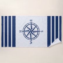 Compass on White met Blue Stripes