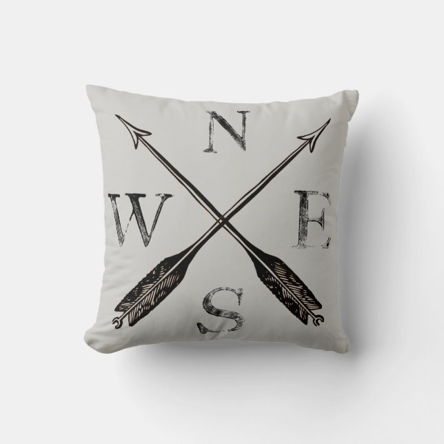 Compass Pillow: Noord, Zuid, Oost en West Kussen (Voorkant)