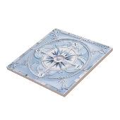 Compass Roos Art Nouveau Faux Relief Blue Nautical Tegeltje (Zijkant)