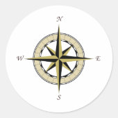 Compass Roos Art Ronde Sticker (Voorkant)