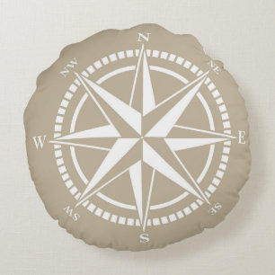 Compass Roos beige Nautical Rond Kussen