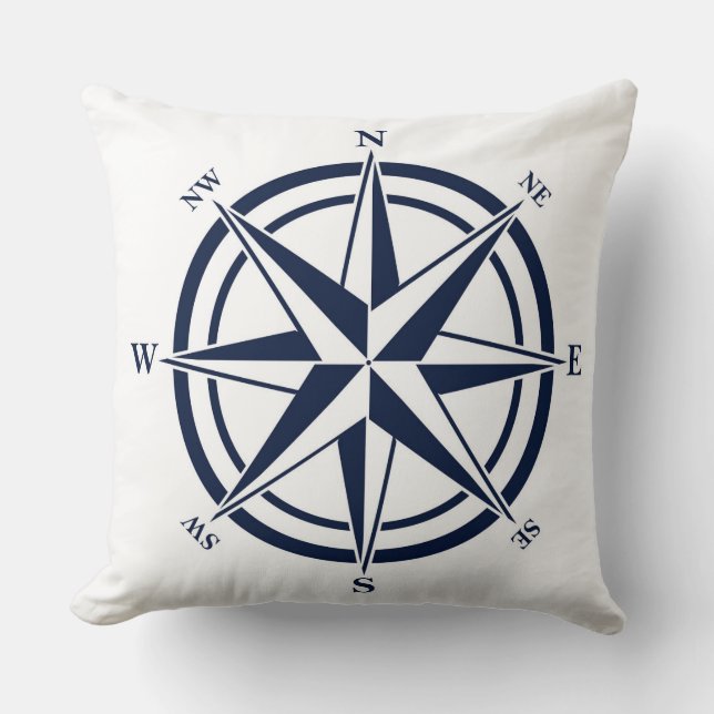 Compass Roos Blue Nautical Kussen (Voorkant)