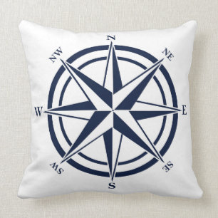 Compass Roos Blue Nautical Kussen
