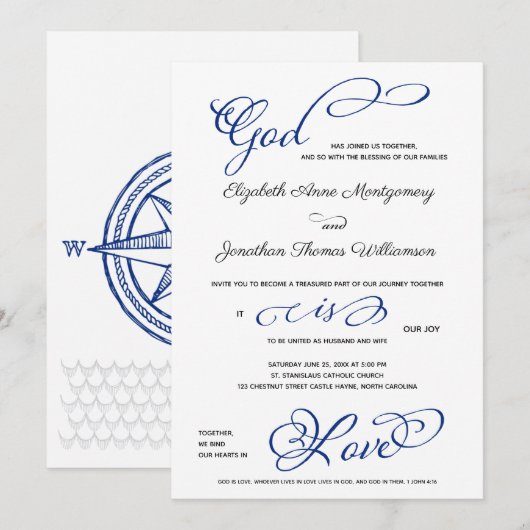 Compass Roos God is Love Christelijk Wedding Kaart (Voorkant / Achterkant)