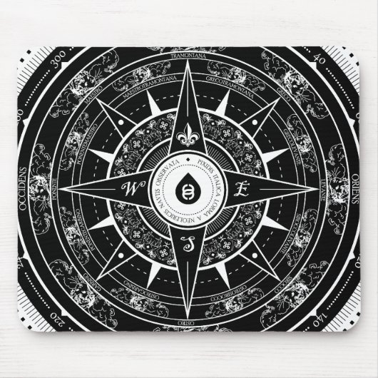 Compass Roos - Mousepad (zwart) Muismat (Voorkant)