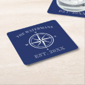 Compass Roos Nautical Family Name Navy Blue Kartonnen Onderzetters (Schuin)