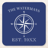 Compass Roos Nautical Family Name Navy Blue Kartonnen Onderzetters (Voorkant)