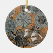 Compass Roos  Nautical Octopus Keramisch Ornament (Voorkant)