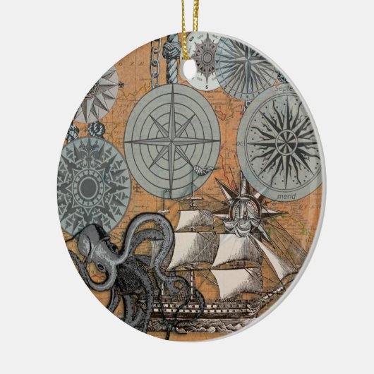 Compass Roos  Nautical Octopus Keramisch Ornament (Links)
