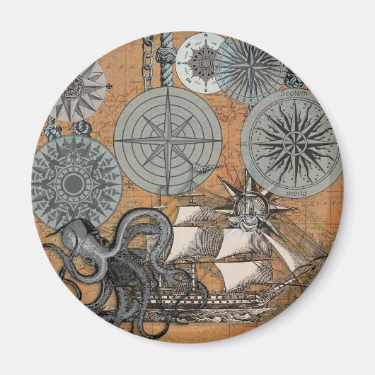 Compass Roos  Nautical Octopus Magneet (Voorkant)