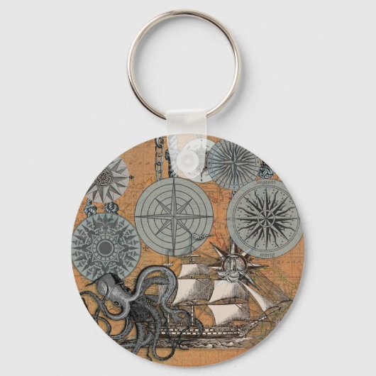 Compass Roos  Nautical Octopus Sleutelhanger (Voorkant)