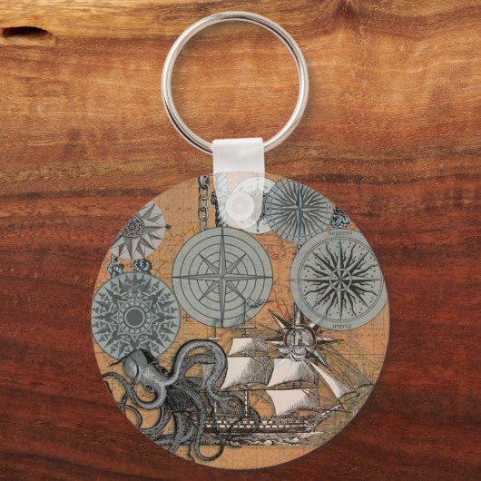 Compass Roos  Nautical Octopus Sleutelhanger (Voorkant)