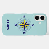 Compass Roos Navy and Gold met Name Nautical Case-Mate iPhone Case (Achterkant (horizontaal))