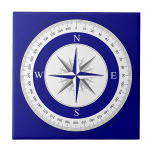 Compass Roos Navy Donkerblauw en Wit Nautisch Tegeltje