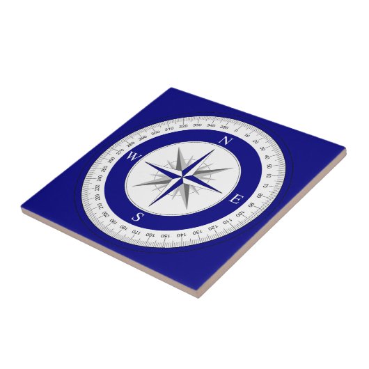 Compass Roos Navy Donkerblauw en Wit Nautisch Tegeltje (Zijkant)