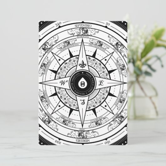 Compass Roos - Rectangle Invitation Card (wit) Kaart (Staand voorkant)