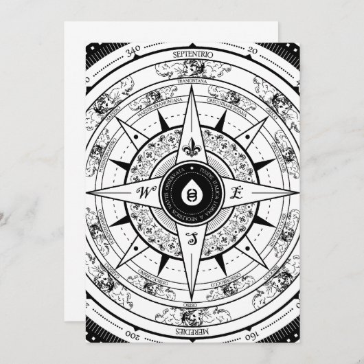 Compass Roos - Rectangle Invitation Card (wit) Kaart (Voorkant / Achterkant)