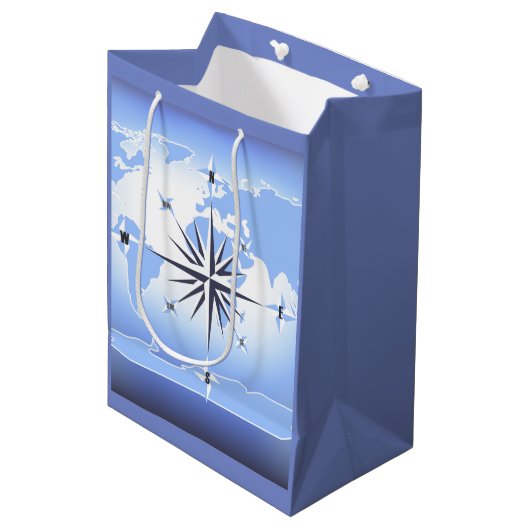 Compass Roos Sailing Ocean Blue Med Gift Bag Medium Cadeauzakje (Voorkant Gekanteld)