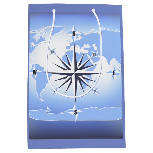 Compass Roos Sailing Ocean Blue Med Gift Bag Medium Cadeauzakje (Voorkant)