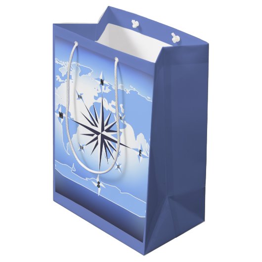 Compass Roos Sailing Ocean Blue Med Gift Bag Medium Cadeauzakje (Achterkant Gekanteld)
