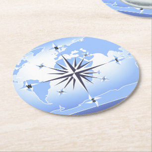 Compass Roos Sailing Ocean Blue Round Onderzetter