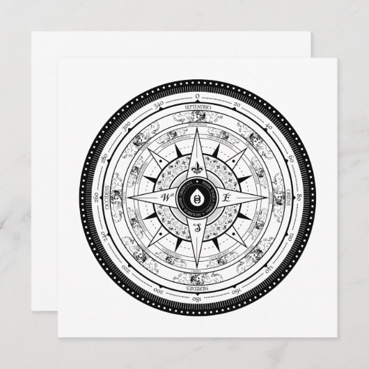 Compass Roos - Square Invitation Card (wit) Kaart (Voorkant / Achterkant)