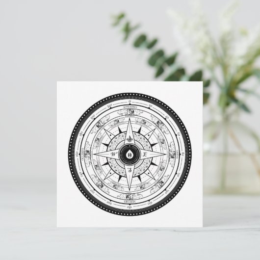 Compass Roos - Square Invitation Card (wit) Kaart (Staand voorkant)
