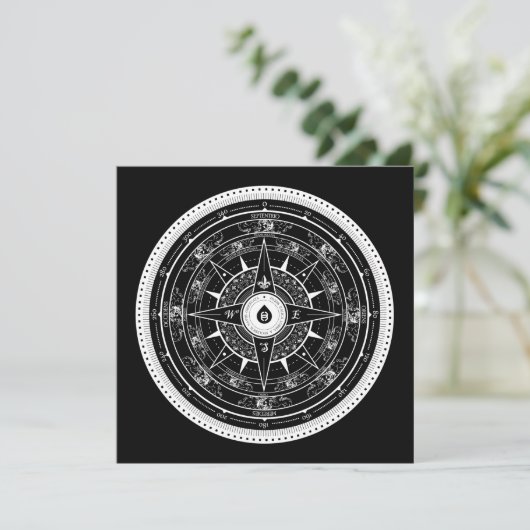 Compass Roos - Square Invitation Card (zwart) Kaart (Staand voorkant)