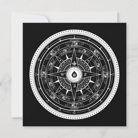 Compass Roos - Square Invitation Card (zwart) Kaart (Voorkant)
