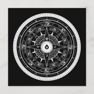 Compass Roos - Square Invitation Card (zwart) Kaart