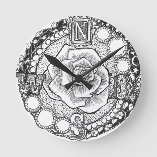 Compass Roos - Victoriaans gothische steampunk Ronde Klok (Voorkant)