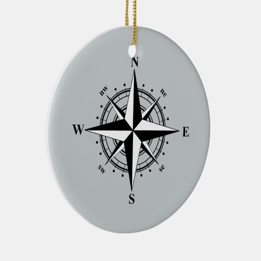 Compass Roos zwart-wit Keramisch Ornament (Rechts)