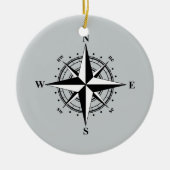 Compass Roos zwart-wit Keramisch Ornament (Voorkant)