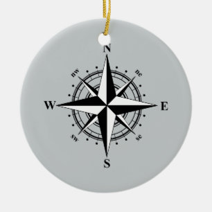 Compass Roos zwart-wit Keramisch Ornament