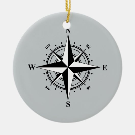 Compass Roos zwart-wit Keramisch Ornament (Voorkant)