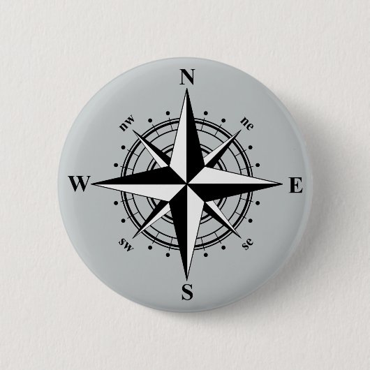 Compass Roos zwart-wit Ronde Button 5,7 Cm (Voorkant)