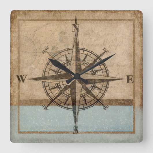 compass rose clock 1, Copyright Karen J Williams Vierkante Klok (Voorkant)