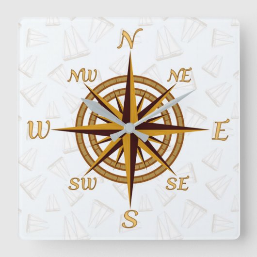 Compass Rose Vierkante Klok (Voorkant)