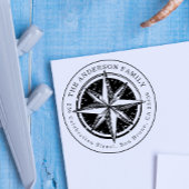  Compass Round Family Name & Return-adres Rubberstempel