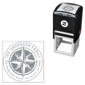 Compass Round Family Name & Return-adres Zelfinktende Stempel (In situ)